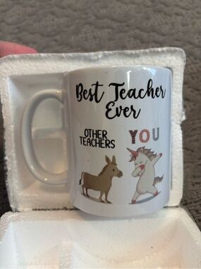 Best Teacher Ever White Ceramic Mug with Unicorn Design